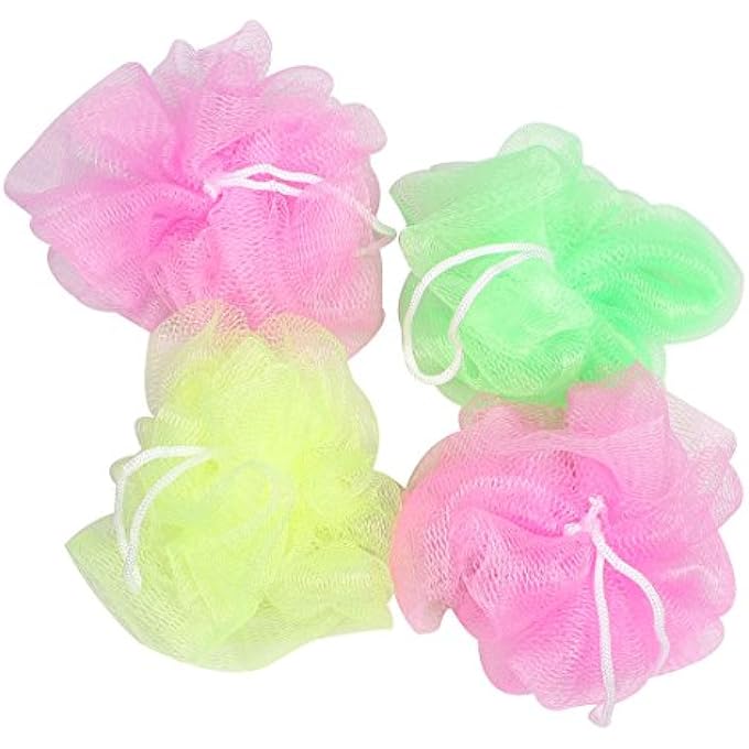 Nylon Hanging Hoop Meshy Bathe Ball Shower Pouf 4 Pcs Pink Green